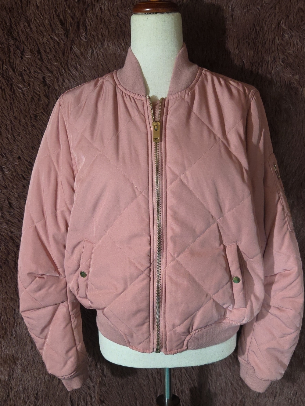 Romeo & Juliet Couture Quilted Blush Pink Bomber Jacket